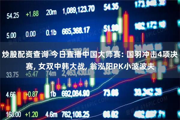 炒股配资查询 今日直播中国大师赛: 国羽冲击4项决赛, 女双中韩大战, 翁泓阳PK小波波夫